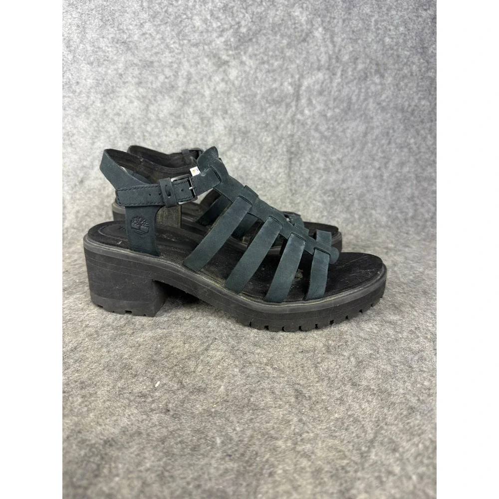 Timberland London Vibe Black Nubuck Gladiator Strappy Platform Sandals A2A3G 8.5
